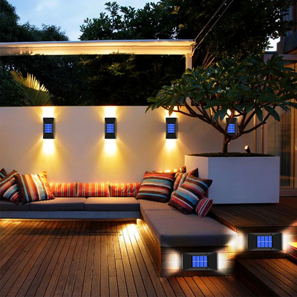 2 개 태양 조명 야외 LED 벽 조명 업 다운 현대 야외 현관 조명 IP65 방수 태양 램프 정원 장식